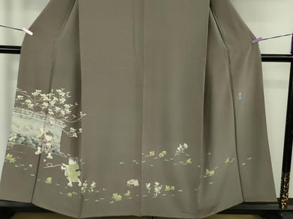 平和屋着物●極上　本加賀友禅作家　横山秀一　訪問着　駒廻し　江戸鼠色地　証紙付き　逸品　DZAB9511kh6