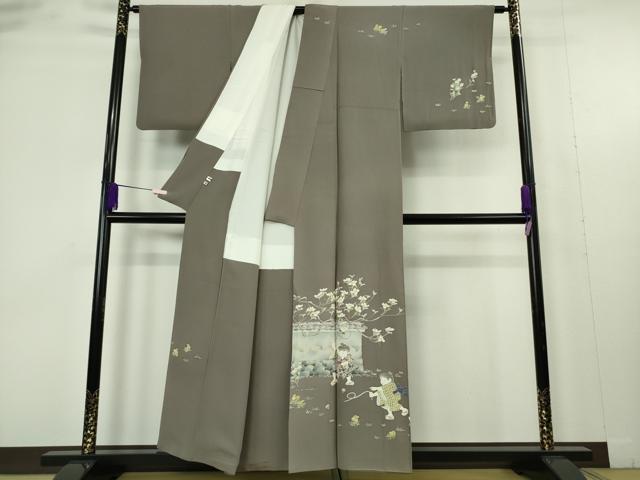 平和屋着物●極上　本加賀友禅作家　横山秀一　訪問着　駒廻し　江戸鼠色地　証紙付き　逸品　DZAB9511kh6