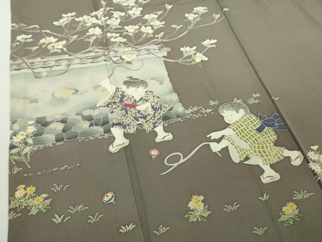 平和屋着物●極上　本加賀友禅作家　横山秀一　訪問着　駒廻し　江戸鼠色地　証紙付き　逸品　DZAB9511kh6