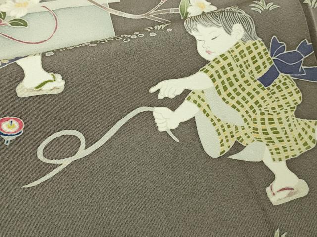 平和屋着物●極上　本加賀友禅作家　横山秀一　訪問着　駒廻し　江戸鼠色地　証紙付き　逸品　DZAB9511kh6