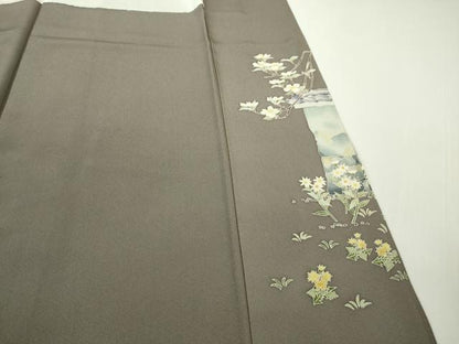 平和屋着物●極上　本加賀友禅作家　横山秀一　訪問着　駒廻し　江戸鼠色地　証紙付き　逸品　DZAB9511kh6