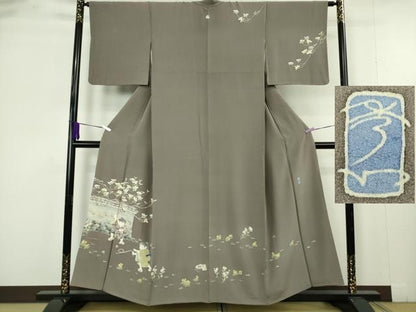 平和屋着物●極上　本加賀友禅作家　横山秀一　訪問着　駒廻し　江戸鼠色地　証紙付き　逸品　DZAB9511kh6
