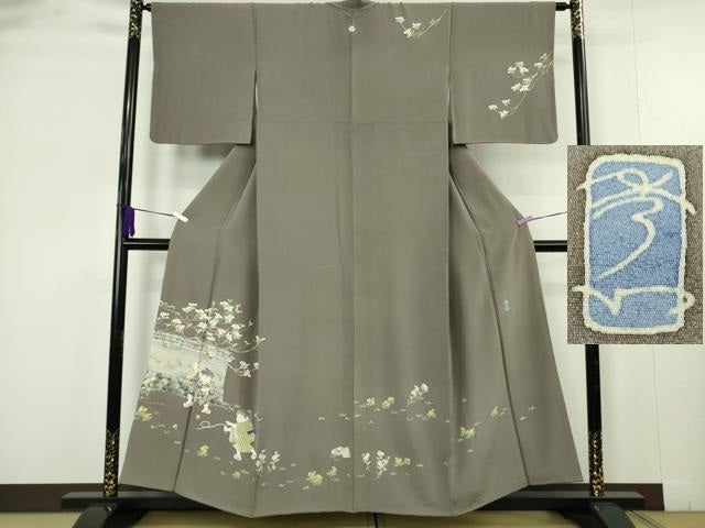 平和屋着物●極上　本加賀友禅作家　横山秀一　訪問着　駒廻し　江戸鼠色地　証紙付き　逸品　DZAB9511kh6