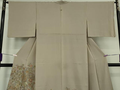 平和屋着物●極上　色留袖　刺繍　更紗花文　茶鼠色地　金糸　逸品　DZAB9513kh6