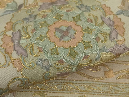 平和屋着物●極上　色留袖　刺繍　更紗花文　茶鼠色地　金糸　逸品　DZAB9513kh6