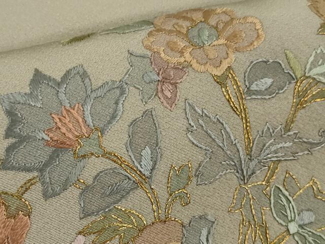平和屋着物●極上　色留袖　刺繍　更紗花文　茶鼠色地　金糸　逸品　DZAB9513kh6