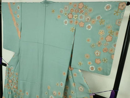 平和屋着物●極上　中国三大刺繍　相良刺繍　総刺繍　訪問着　作家物　舞花宝尽くし　新橋色地　金糸　逸品　未使用　DZAB9514kh6