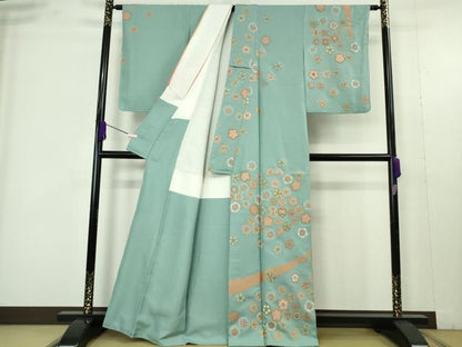 平和屋着物●極上　中国三大刺繍　相良刺繍　総刺繍　訪問着　作家物　舞花宝尽くし　新橋色地　金糸　逸品　未使用　DZAB9514kh6