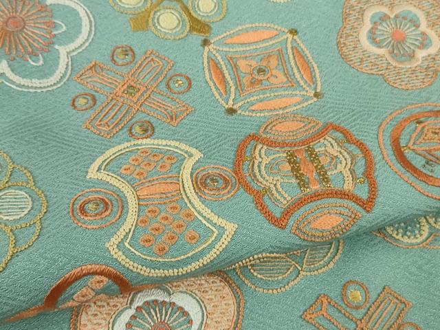 平和屋着物●極上　中国三大刺繍　相良刺繍　総刺繍　訪問着　作家物　舞花宝尽くし　新橋色地　金糸　逸品　未使用　DZAB9514kh6