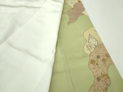 平和屋本店●極上　創業460年・千總　色留袖　駒刺繍　道長冊子花文　若葉色地　金彩　大丸扱い　逸品　DZAB9516kh6