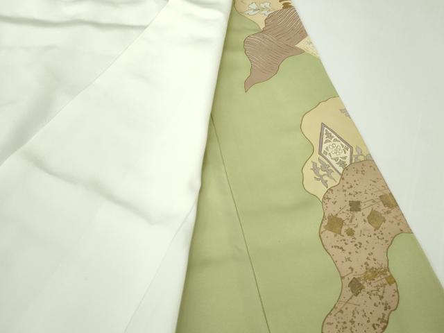 平和屋本店●極上　創業460年・千總　色留袖　駒刺繍　道長冊子花文　若葉色地　金彩　大丸扱い　逸品　DZAB9516kh6
