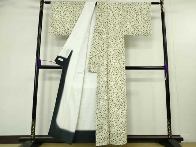 平和屋着物●極上　洗える最高級着物　＜英＞はなぶさ謹製　小紋　クローバー　生成色　逸品　DZAB9519kh6