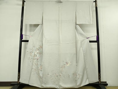 平和屋着物●極上　中国三大刺繍　相良刺繍　蘇州刺繍　総手刺繍　色留袖　花鳥文　絹鼠色地　逸品　DZAB9521kh6