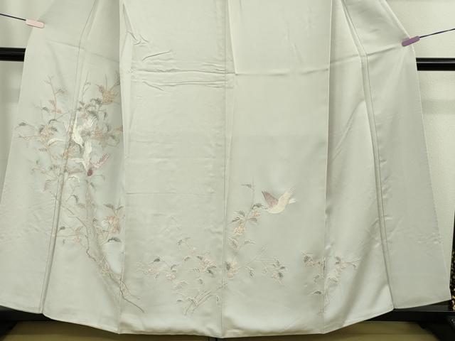 平和屋着物●極上　中国三大刺繍　相良刺繍　蘇州刺繍　総手刺繍　色留袖　花鳥文　絹鼠色地　逸品　DZAB9521kh6