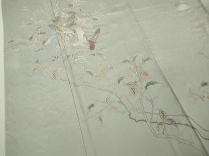 平和屋着物●極上　中国三大刺繍　相良刺繍　蘇州刺繍　総手刺繍　色留袖　花鳥文　絹鼠色地　逸品　DZAB9521kh6