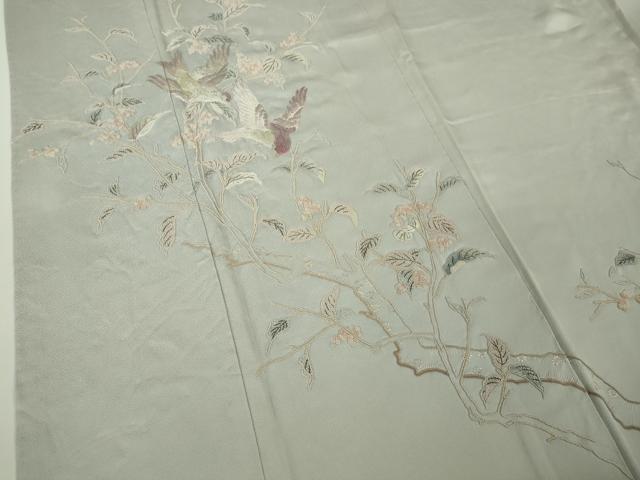 平和屋着物●極上　中国三大刺繍　相良刺繍　蘇州刺繍　総手刺繍　色留袖　花鳥文　絹鼠色地　逸品　DZAB9521kh6