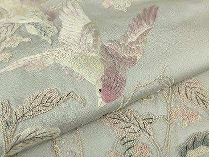 平和屋着物●極上　中国三大刺繍　相良刺繍　蘇州刺繍　総手刺繍　色留袖　花鳥文　絹鼠色地　逸品　DZAB9521kh6