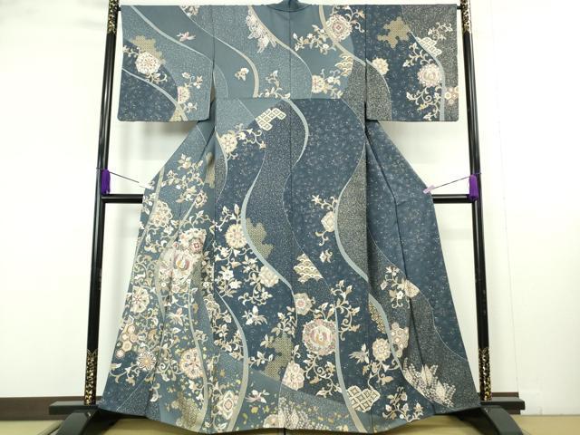 平和屋本店●極上　訪問着　駒刺繍　鳳凰花唐草文　金彩　逸品　DZAB9522kh6