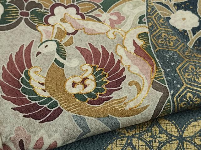 平和屋本店●極上　訪問着　駒刺繍　鳳凰花唐草文　金彩　逸品　DZAB9522kh6