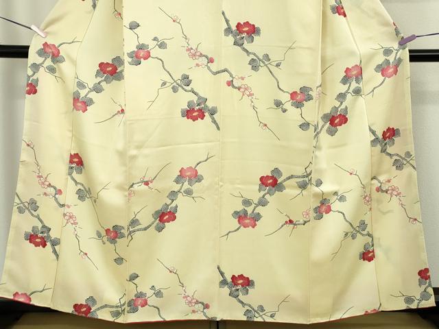 平和屋着物●極上　小紋　枝椿　薄い淡黄色地　逸品　未使用　DZAB9525kh6