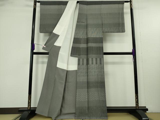 平和屋着物●極上　小紋師　鈴木秋治　江戸小紋　吉祥横段文　黒×白　逸品　DZAB9527kh6
