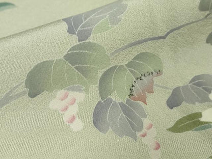 平和屋着物●極上　京友禅工芸作家　小宮山彌一　訪問着　枝花文　柳鼠色地　暈し染め　逸品　DZAB9531kh6