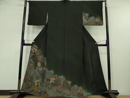 平和屋着物●極上　中国三大刺繍 スワトウ刺繍　汕頭・相良刺繍　絽刺し　訪問着　辻が花　暈し染め　鬼しぼ縮緬　金糸　逸品　DZAB9534kh6