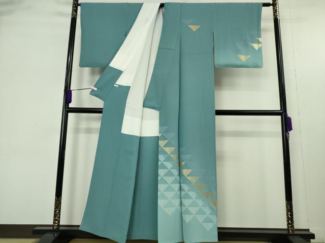 平和屋着物●極上　金彩友禅　卓越技能者・名工・和田光正　訪問着　若松葉　青碧色地　暈し染め　金彩　逸品　DZAB9535kh6