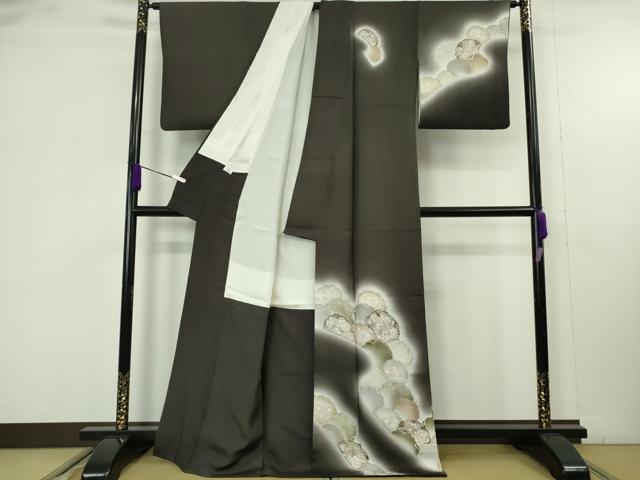 平和屋着物●極上　訪問着　花重ね　檳榔子染色地　暈し染め　金彩　反端付き　逸品　DZAB9538kh6