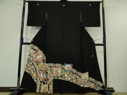 平和屋着物●極上　黒留袖　友禅　作家物　吉正　花鳥文　逸品　DZAB9544kh6