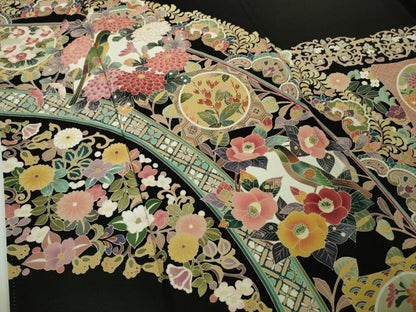 平和屋着物●極上　黒留袖　友禅　作家物　吉正　花鳥文　逸品　DZAB9544kh6