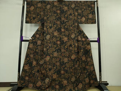 平和屋着物●極上　小紋　刺繍　更紗花文　褐返色地　金糸　逸品　未使用　DZAB9545kh6