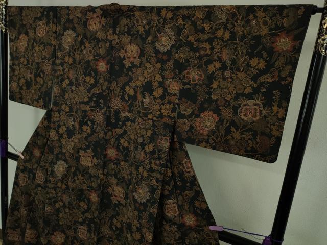 平和屋着物●極上　小紋　刺繍　更紗花文　褐返色地　金糸　逸品　未使用　DZAB9545kh6