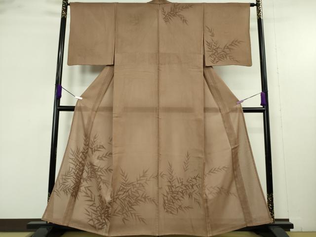 平和屋着物▽極上　訪問着　無双　紗袷　紗×絽　手描き　白鷺　笹の葉　煎茶色地　逸品　DZAB9546kh6