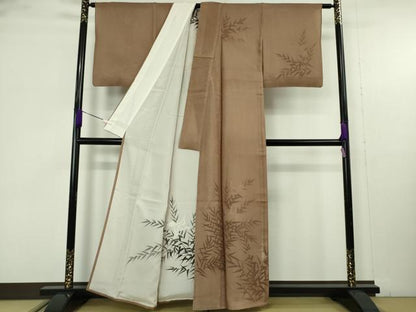 平和屋着物▽極上　訪問着　無双　紗袷　紗×絽　手描き　白鷺　笹の葉　煎茶色地　逸品　DZAB9546kh6
