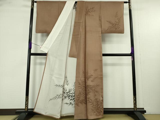 平和屋着物▽極上　訪問着　無双　紗袷　紗×絽　手描き　白鷺　笹の葉　煎茶色地　逸品　DZAB9546kh6