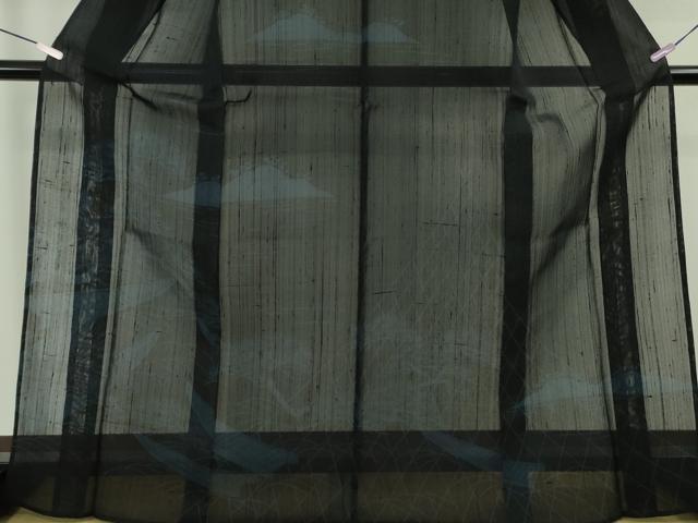 平和屋着物＊極上　夏物　訪問着　紗紬　舟　松　水辺風景　濃い紺地　逸品　DZAB9549kh6
