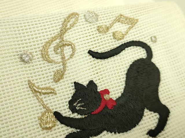 平和屋着物＊極上　夏物　半幅帯　刺繍　ワンポイント　黒猫　音符　金銀糸　DZAB9551kh6
