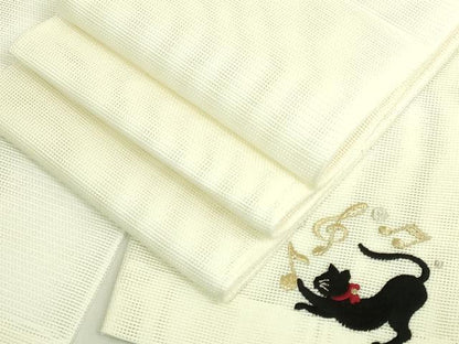 平和屋着物＊極上　夏物　半幅帯　刺繍　ワンポイント　黒猫　音符　金銀糸　DZAB9551kh6