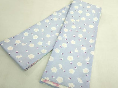 平和屋着物＊極上　夏物　両面　半幅帯　鹿の子花文　花兎　逸品　DZAB9553kh6