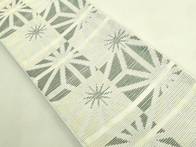 平和屋着物＊極上　夏物　両面　半幅帯　市松麻の葉　DZAB9558kh6