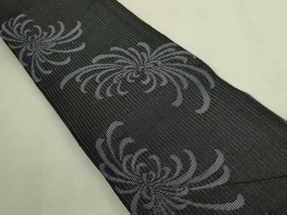 平和屋着物＊極上　夏物　両面　半幅帯　KUMIKYOKU　乱菊　黒地　DZAB9560kh6