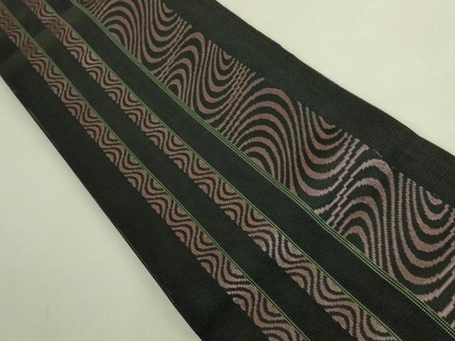 平和屋着物＊極上　夏物　博多織　半幅帯　流水　黒地　DZAB9561kh6