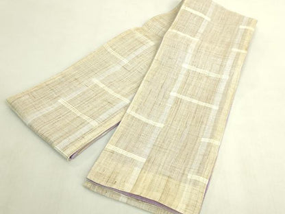 平和屋着物＊極上　夏物　両面　半幅帯　変わり格子　麻　逸品　DZAB9571kh6