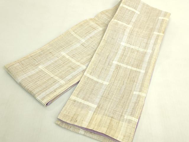 平和屋着物＊極上　夏物　両面　半幅帯　変わり格子　麻　逸品　DZAB9571kh6