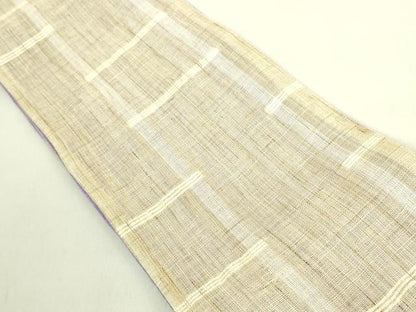 平和屋着物＊極上　夏物　両面　半幅帯　変わり格子　麻　逸品　DZAB9571kh6