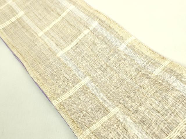 平和屋着物＊極上　夏物　両面　半幅帯　変わり格子　麻　逸品　DZAB9571kh6