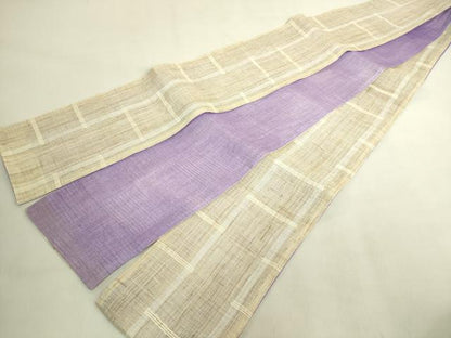 平和屋着物＊極上　夏物　両面　半幅帯　変わり格子　麻　逸品　DZAB9571kh6