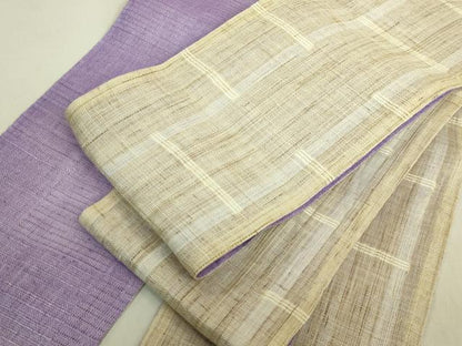 平和屋着物＊極上　夏物　両面　半幅帯　変わり格子　麻　逸品　DZAB9571kh6