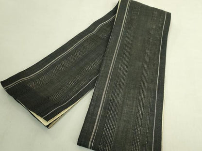 平和屋着物＊極上　夏物　半幅帯　間道　黒地　麻　逸品　DZAB9572kh6